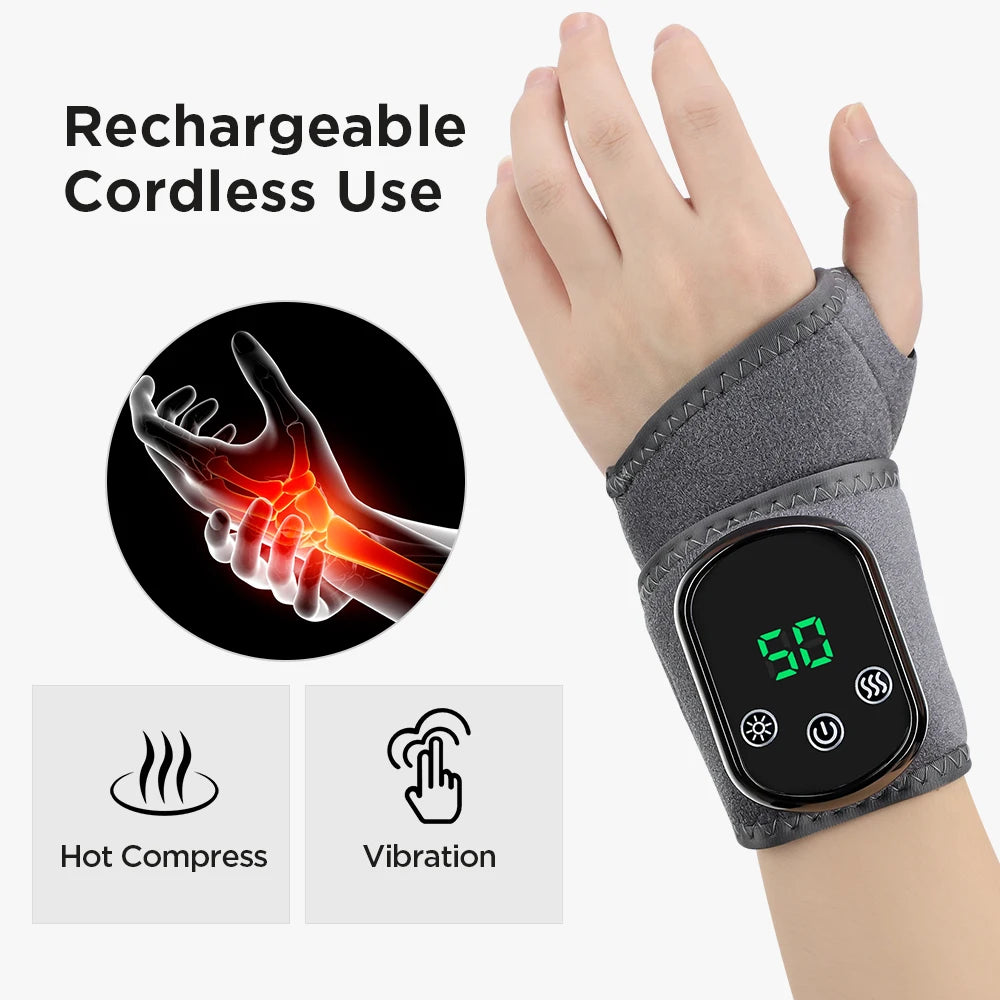 Electric Heating Wrist Massager 5 Levels Hot Compress 3 Levels Vibration Massage Hand Protector Rechargeable Heating Wristband