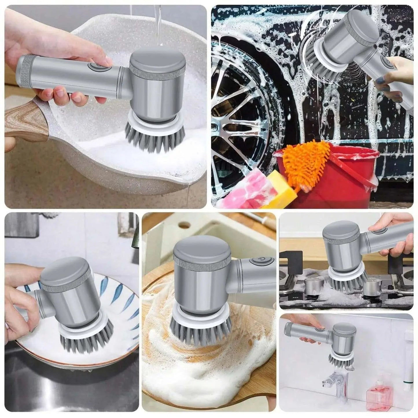 Cordless Electric Scrubber with 5 Replaceable Brush Heads - Handheld Power Cleaning Brush for Bathtubs, Floors, Walls, Tiles, Toilets, and Kitchen Surfaces
