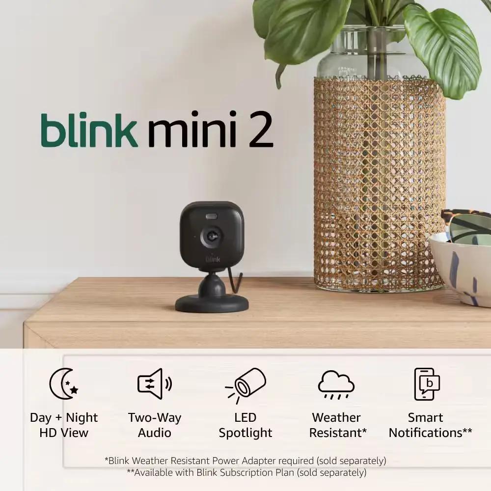 Mini 2 Wired Indoor/Outdoor Smart Security Camera with 1080P HD, 2-Way Talk & Audio, Color Night Vision, Black (2-Pack)