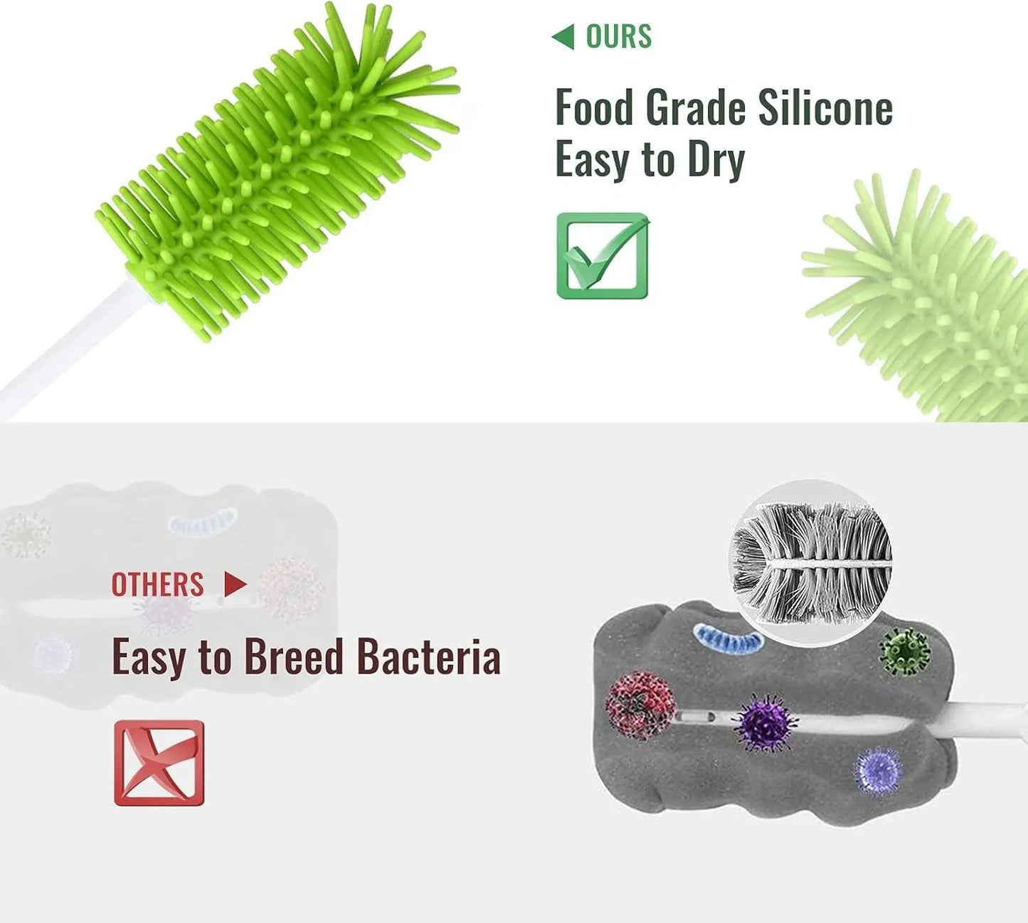 Silicone Bottle Brush Straw Cleaner with Transparent Hooks, Long Water Bottle Brush for Cups Hydro Flasks Wine Glasses Dishes