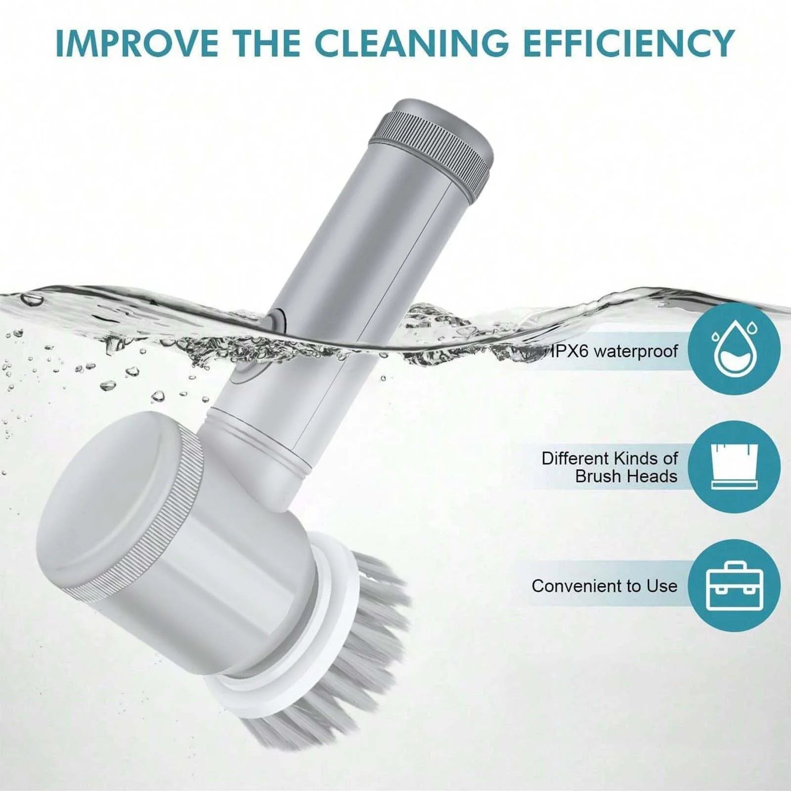 Cordless Electric Scrubber with 5 Replaceable Brush Heads - Handheld Power Cleaning Brush for Bathtubs, Floors, Walls, Tiles, Toilets, and Kitchen Surfaces