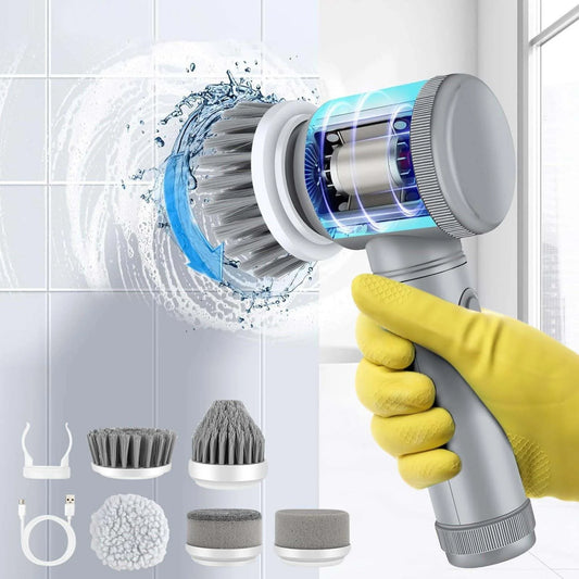 Cordless Electric Scrubber with 5 Replaceable Brush Heads - Handheld Power Cleaning Brush for Bathtubs, Floors, Walls, Tiles, Toilets, and Kitchen Surfaces