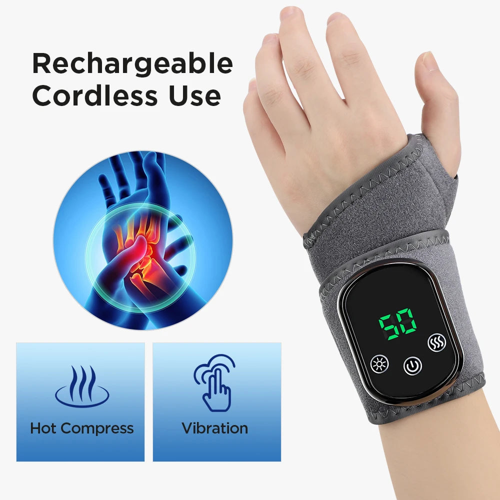 Electric Heating Wrist Massager 5 Levels Hot Compress 3 Levels Vibration Massage Hand Protector Rechargeable Heating Wristband