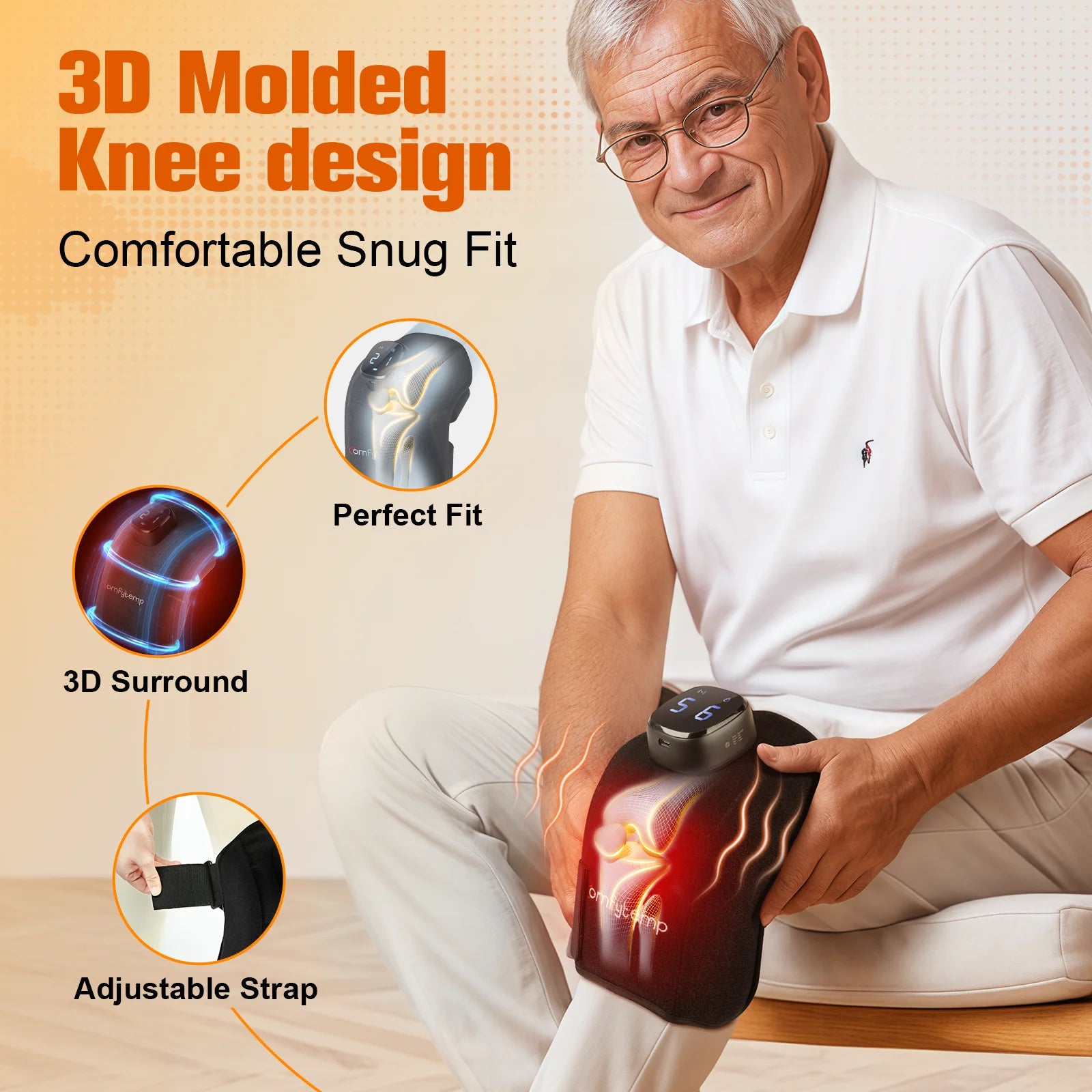 Cordless Knee Massager with Heat Therapy, 9 Heat Settings, 5 Vibration Modes, and App Control for Enhanced Pain Relief