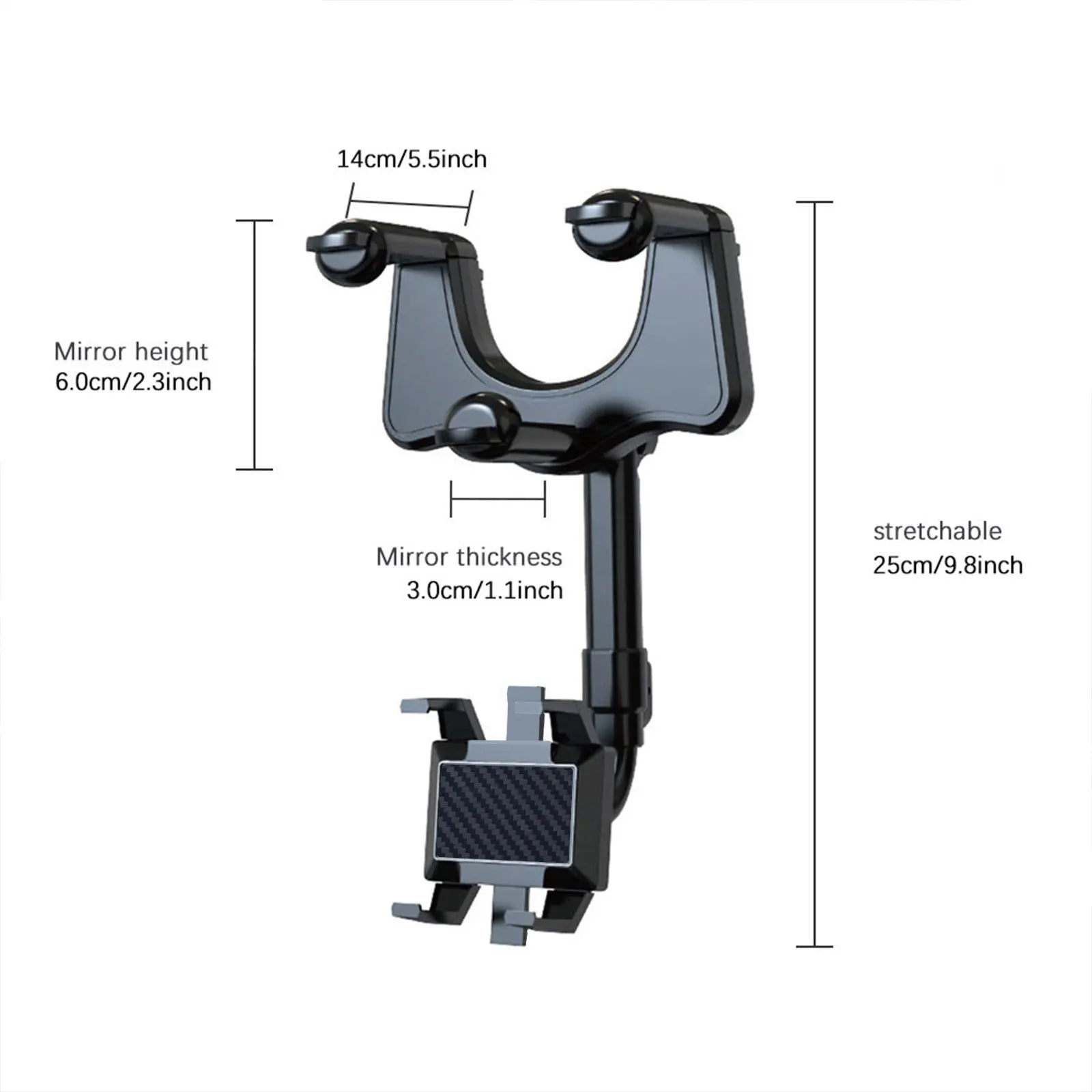 Rearview Mirror Phone Holder for Car Mount Phone and GPS Holder Universal Rotating Adjustable Telescopic Car Phone Holder