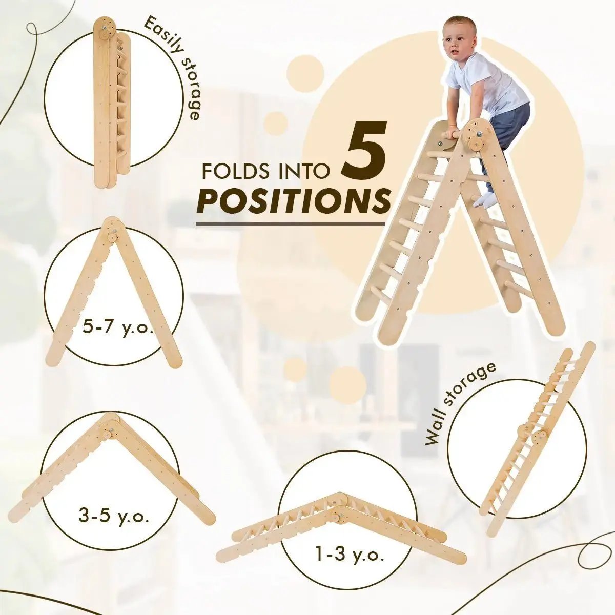4in1 Montessori Climbing Set: Triangle Ladder + Climbing Arch + Slide Board & Cushion – Beige - Ladjyanoo