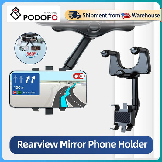 Rearview Mirror Phone Holder for Car Mount Phone and GPS Holder Universal Rotating Adjustable Telescopic Car Phone Holder