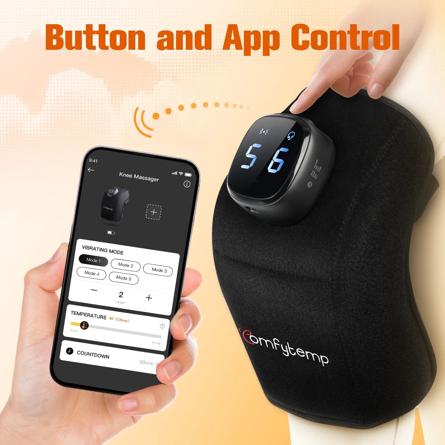 Cordless Knee Massager with Heat Therapy, 9 Heat Settings, 5 Vibration Modes, and App Control for Enhanced Pain Relief