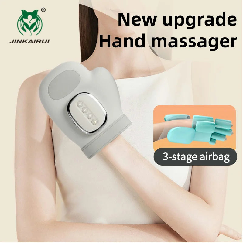 Electric Hand Massager Ｗith Airbag Compression Warm Heating Cordless Glove Massager Application for Palm Finger Relaxation Gift