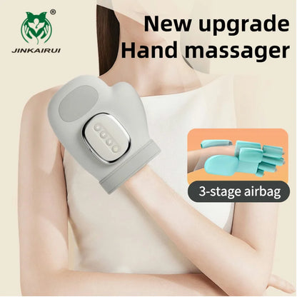 Electric Hand Massager Ｗith Airbag Compression Warm Heating Cordless Glove Massager Application for Palm Finger Relaxation Gift