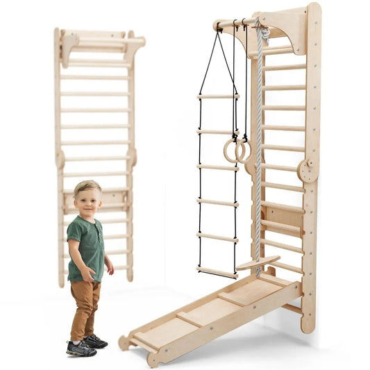 6in1 Wooden Swedish Wall / Climbing ladder for Children + Swing Set + Slide Board - Ladjyanoo