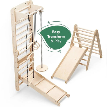 6in1 Wooden Swedish Wall / Climbing ladder for Children + Swing Set + Slide Board - Ladjyanoo