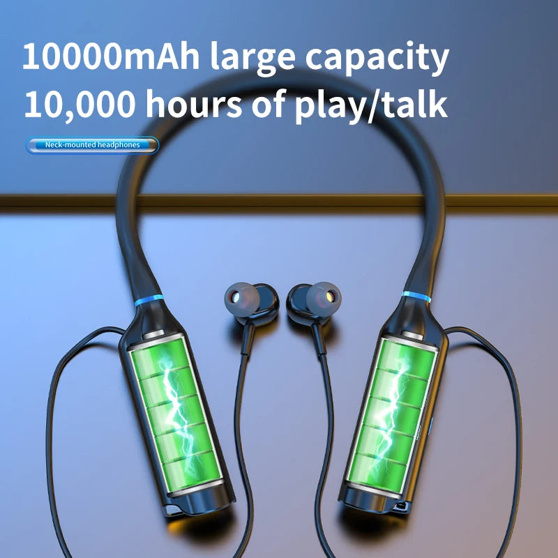10000Mah 10000Hours Playback Wireless Bluetooth Earphones Magnetic Sports Running Headset Neckband Sport Earbuds Noise Reduction