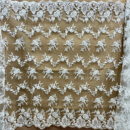 Beaded & Corded Bridal Lace Fabric Embroidered on 100% Polyester Net Mesh | Lace USA - 96788W-HB - Ladjyanoo