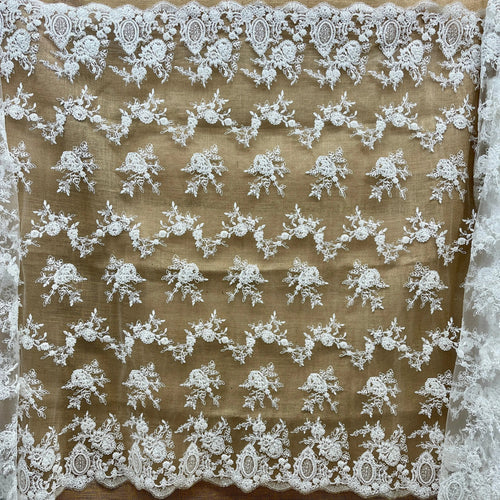 Beaded & Corded Bridal Lace Fabric Embroidered on 100% Polyester Net Mesh | Lace USA - 96788W-HB - Ladjyanoo