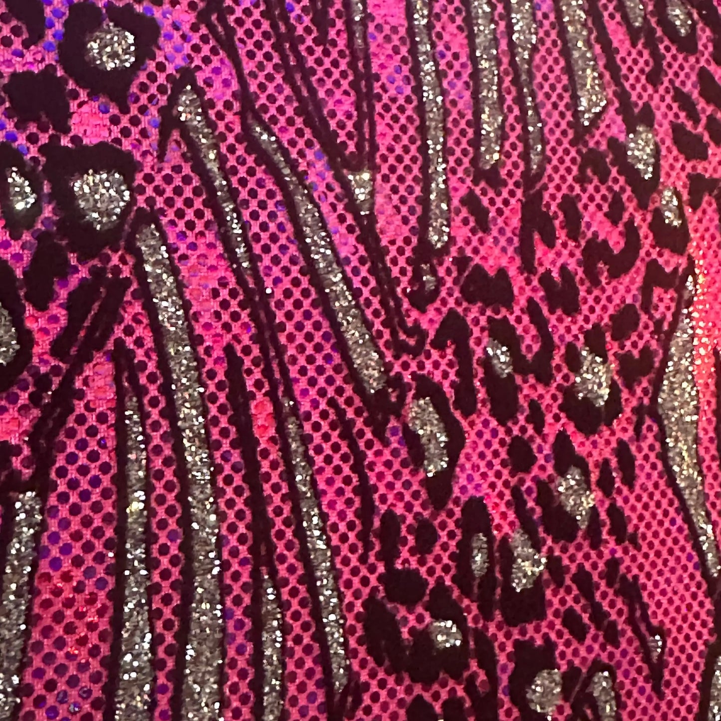 Cheetah Metallic Flocking Hologram Glitter Fabric in Nylon Spandex | Spandex Palace - Ladjyanoo