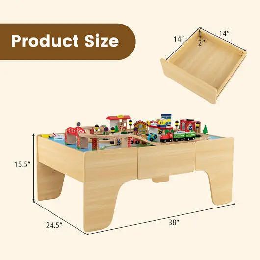 84-Piece Wooden Train Set with Reversible and Detachable Tabletop - Ladjyanoo