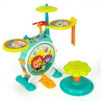 3 Pieces Electric Kids Drum Set with Microphone Stool Pedal - Ladjyanoo