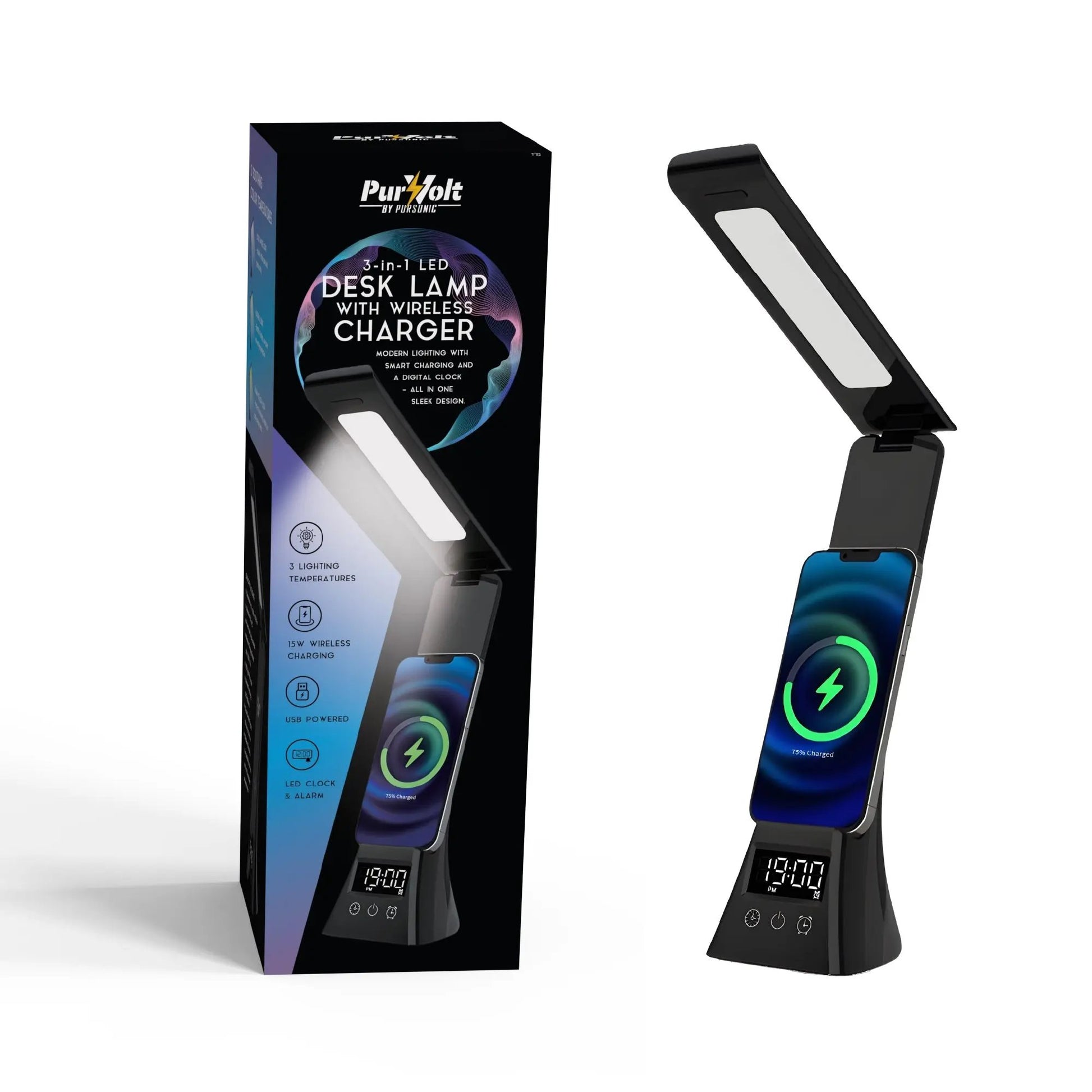 Pursonic 3-in-1 LED Desk Lamp with Wireless Charger and Alarm Clock – Sleek, Smart, and Space-Saving - Ladjyanoo