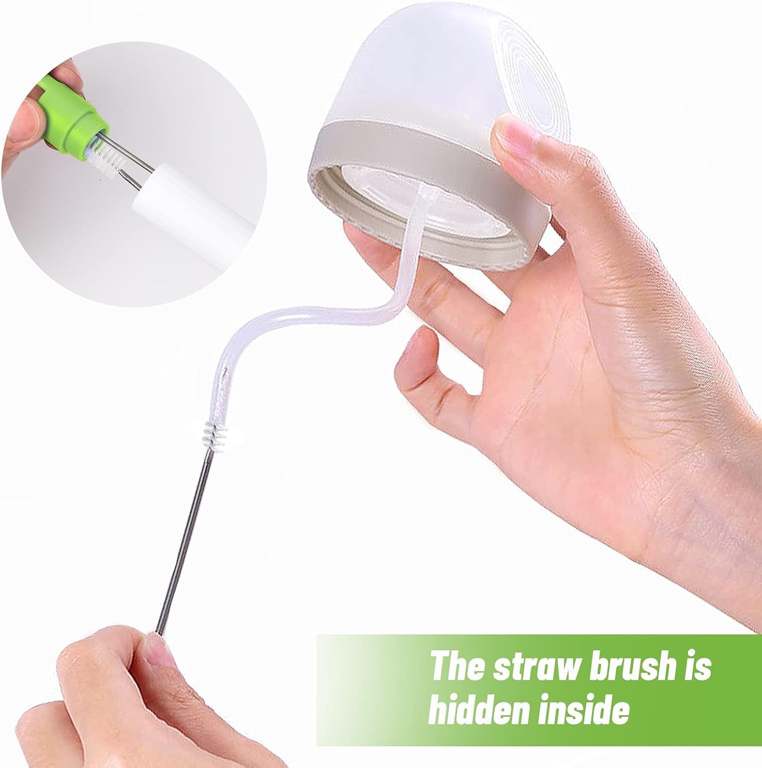 Silicone Bottle Brush Straw Cleaner with Transparent Hooks, Long Water Bottle Brush for Cups Hydro Flasks Wine Glasses Dishes