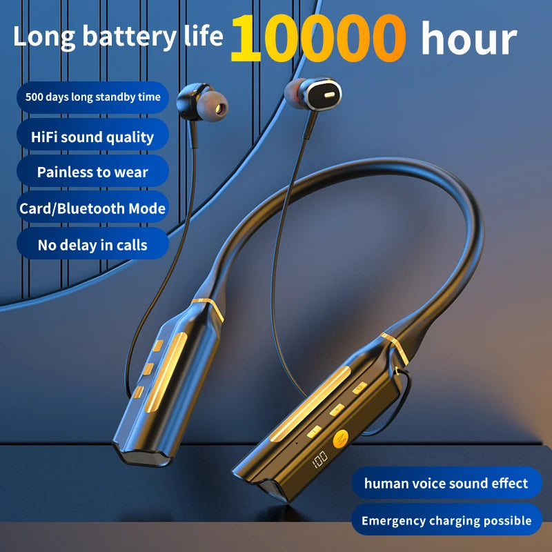 10000Mah 10000Hours Playback Wireless Bluetooth Earphones Magnetic Sports Running Headset Neckband Sport Earbuds Noise Reduction