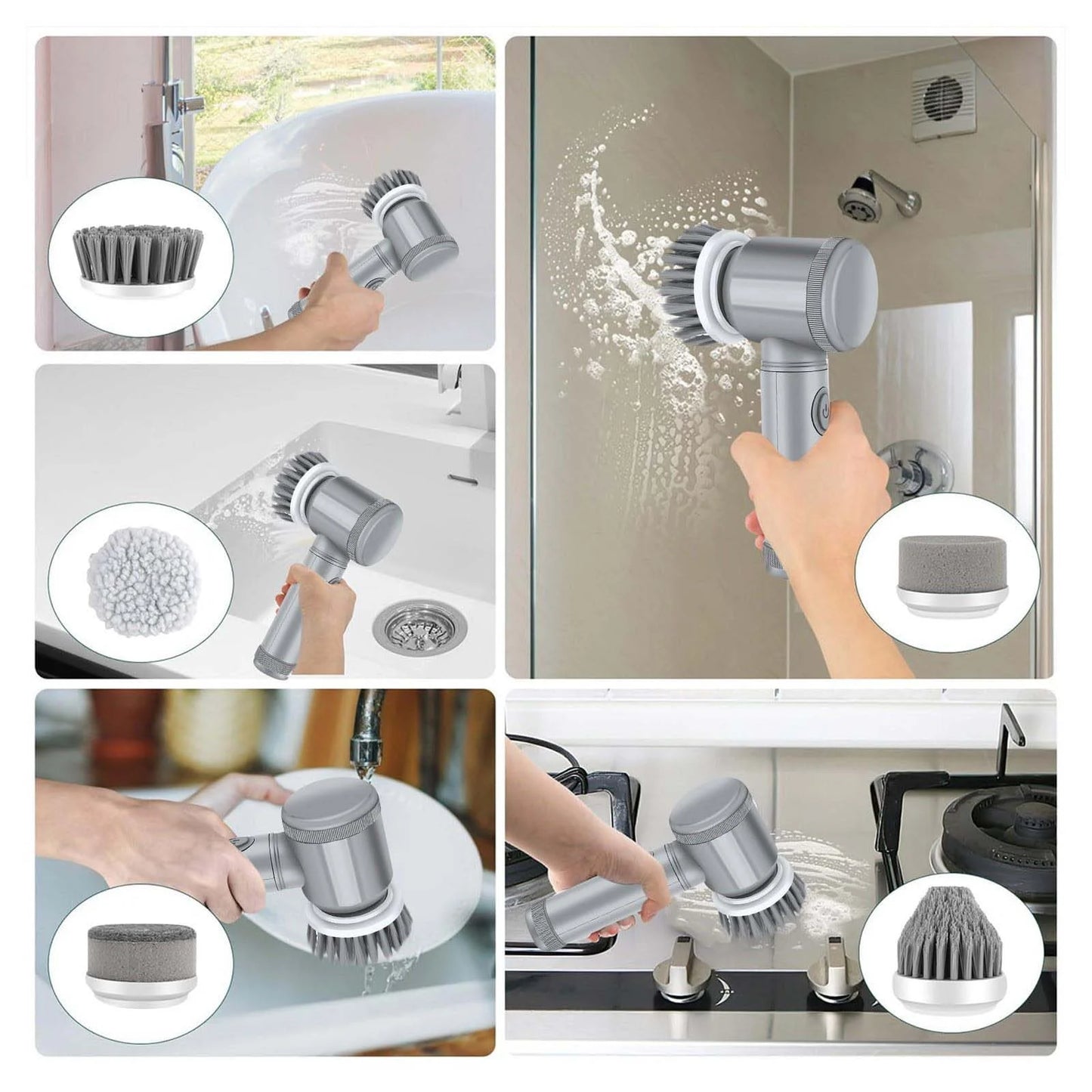 Cordless Electric Scrubber with 5 Replaceable Brush Heads - Handheld Power Cleaning Brush for Bathtubs, Floors, Walls, Tiles, Toilets, and Kitchen Surfaces