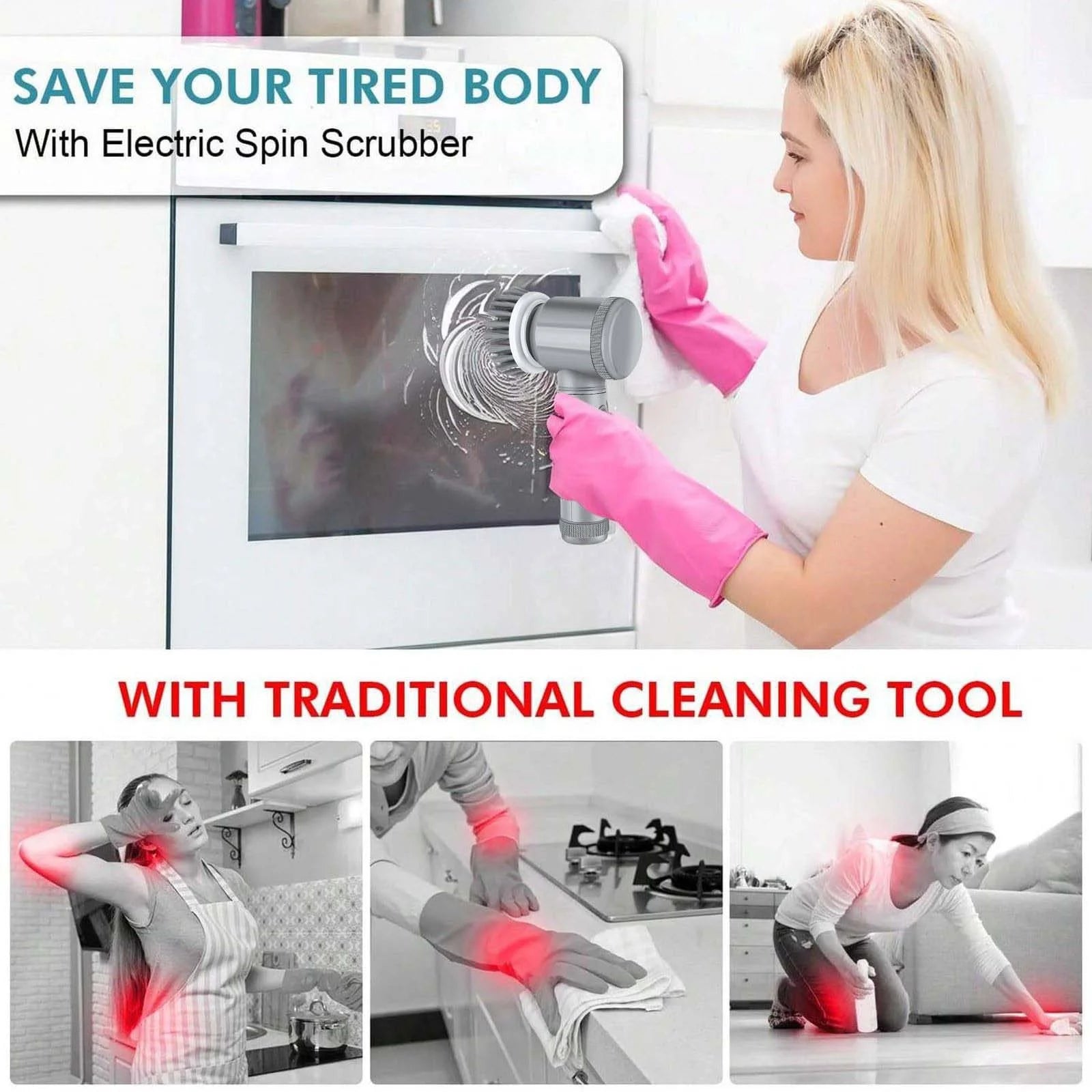 Cordless Electric Scrubber with 5 Replaceable Brush Heads - Handheld Power Cleaning Brush for Bathtubs, Floors, Walls, Tiles, Toilets, and Kitchen Surfaces