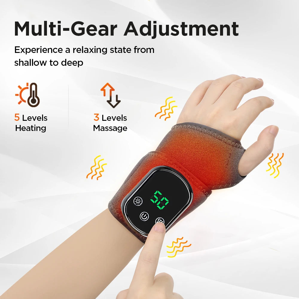Electric Heating Wrist Massager 5 Levels Hot Compress 3 Levels Vibration Massage Hand Protector Rechargeable Heating Wristband