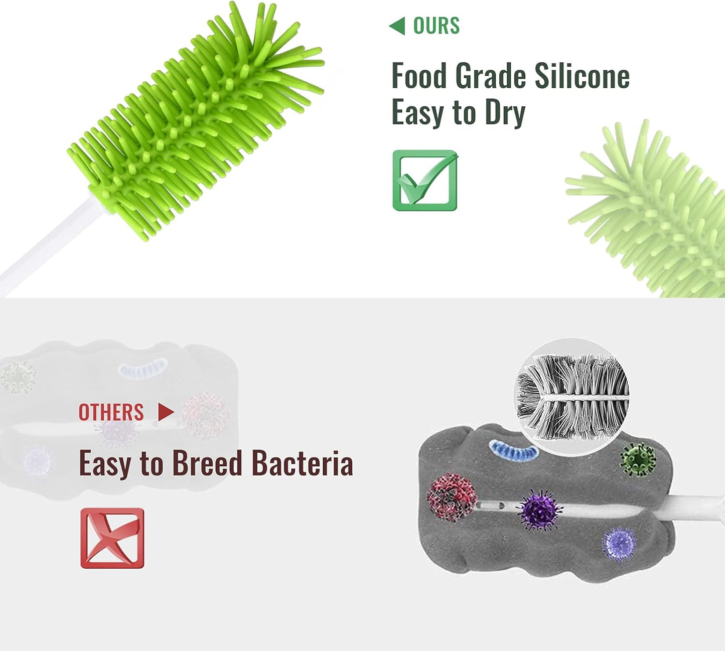 Silicone Bottle Brush Straw Cleaner with Transparent Hooks, Long Water Bottle Brush for Cups Hydro Flasks Wine Glasses Dishes