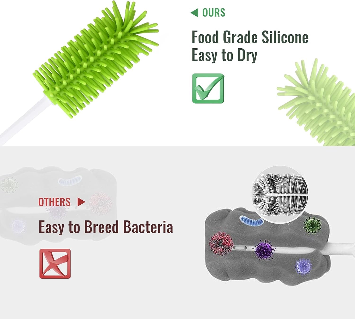 Silicone Bottle Brush Straw Cleaner with Transparent Hooks, Long Water Bottle Brush for Cups Hydro Flasks Wine Glasses Dishes