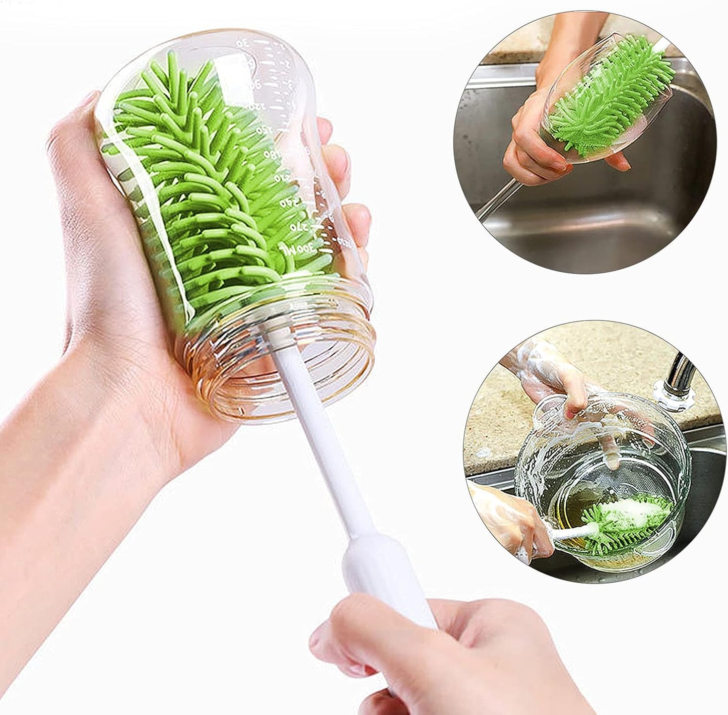 Silicone Bottle Brush Straw Cleaner with Transparent Hooks, Long Water Bottle Brush for Cups Hydro Flasks Wine Glasses Dishes