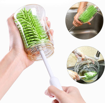 Silicone Bottle Brush Straw Cleaner with Transparent Hooks, Long Water Bottle Brush for Cups Hydro Flasks Wine Glasses Dishes