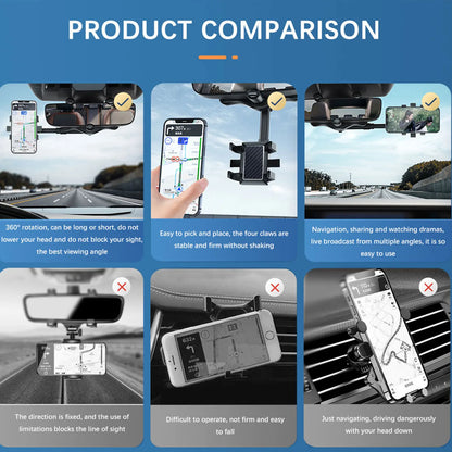 Rearview Mirror Phone Holder for Car Mount Phone and GPS Holder Universal Rotating Adjustable Telescopic Car Phone Holder