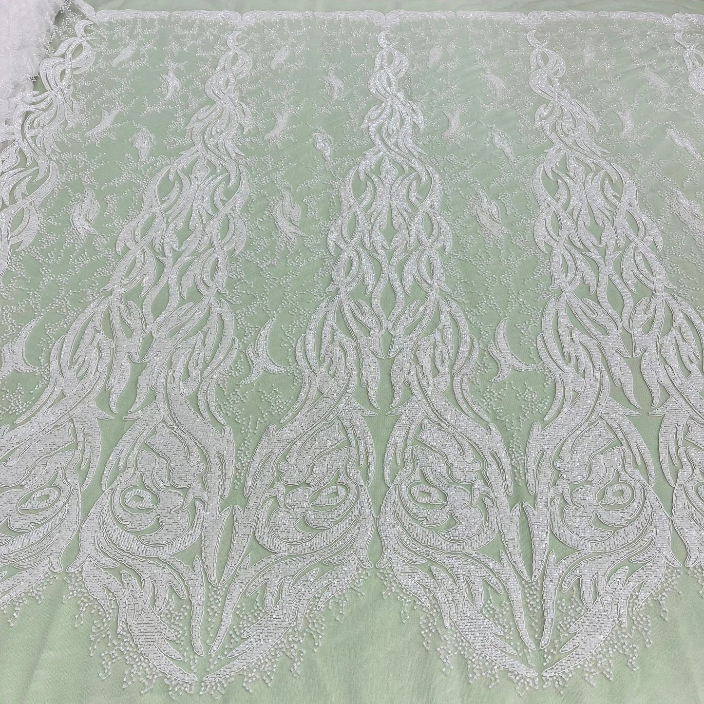 Beaded & Corded Bridal Lace Fabric Embroidered on 100% Polyester Net Mesh | Lace USA -GD-12622 - Ladjyanoo