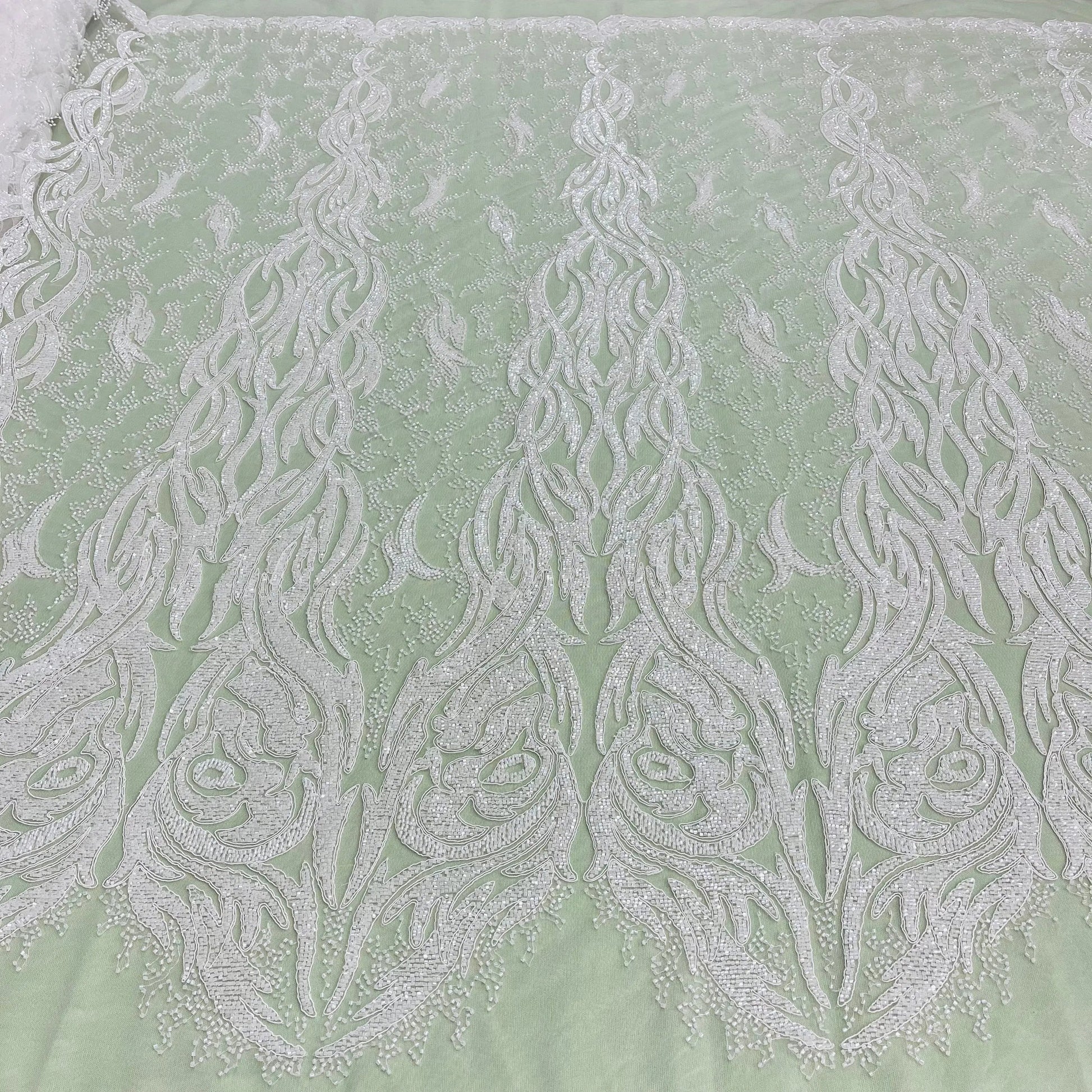 Beaded & Corded Bridal Lace Fabric Embroidered on 100% Polyester Net Mesh | Lace USA -GD-12622 - Ladjyanoo