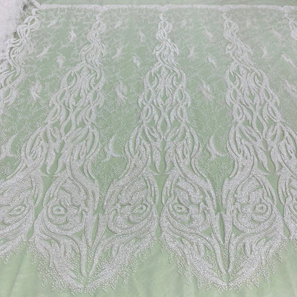 Beaded & Corded Bridal Lace Fabric Embroidered on 100% Polyester Net Mesh | Lace USA -GD-12622 - Ladjyanoo