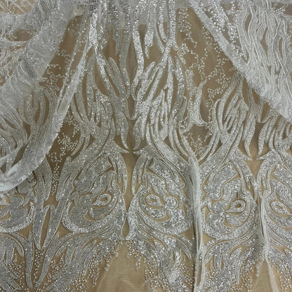Beaded & Corded Bridal Lace Fabric Embroidered on 100% Polyester Net Mesh | Lace USA -GD-12622 - Ladjyanoo