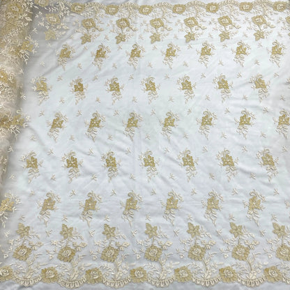 Corded Bridal Lace Fabric Embroidered on 100% Polyester Net Mesh | Lace USA - 97188W - Ladjyanoo
