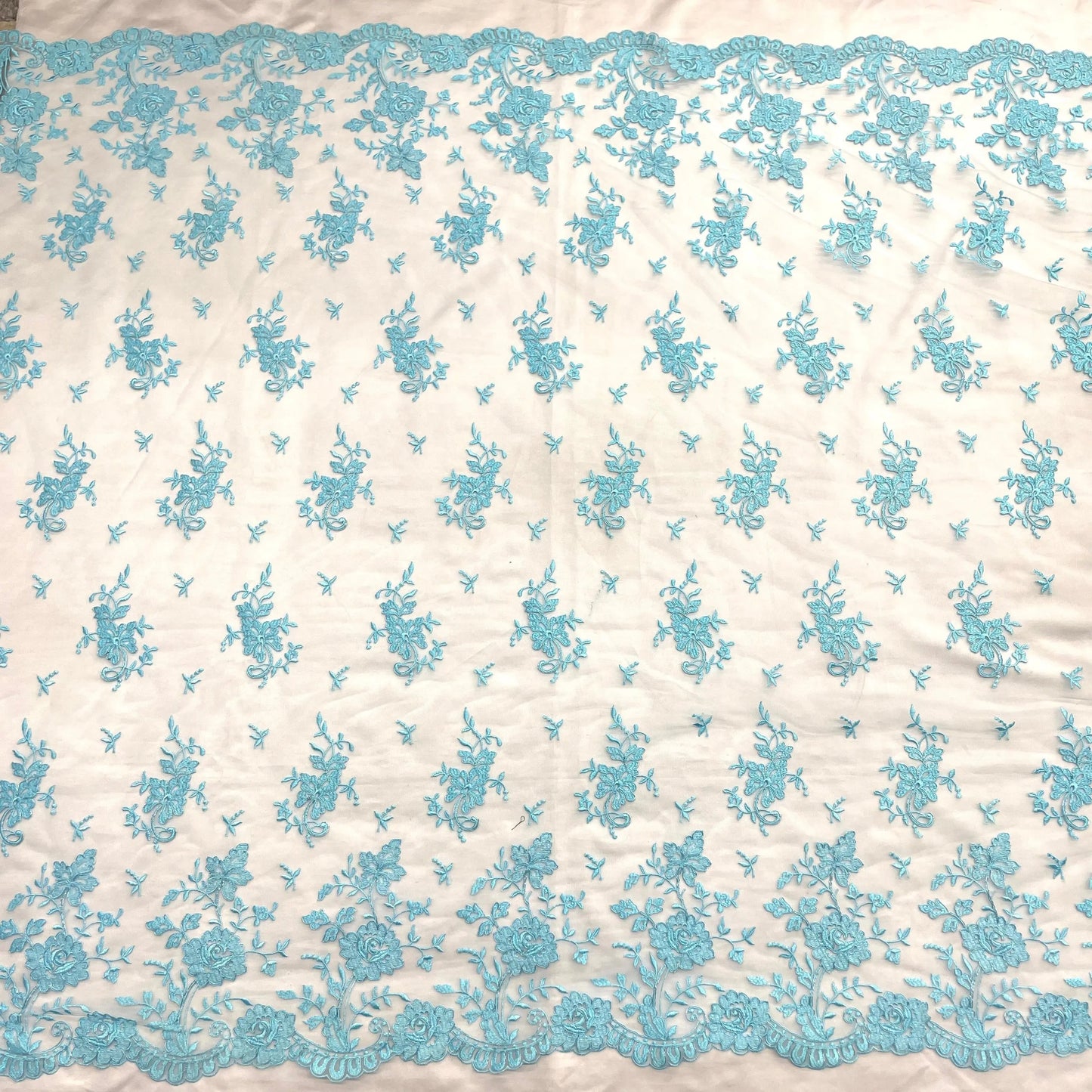 Corded Bridal Lace Fabric Embroidered on 100% Polyester Net Mesh | Lace USA - 97188W - Ladjyanoo