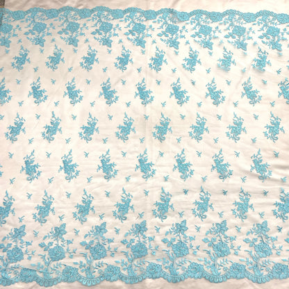 Corded Bridal Lace Fabric Embroidered on 100% Polyester Net Mesh | Lace USA - 97188W - Ladjyanoo