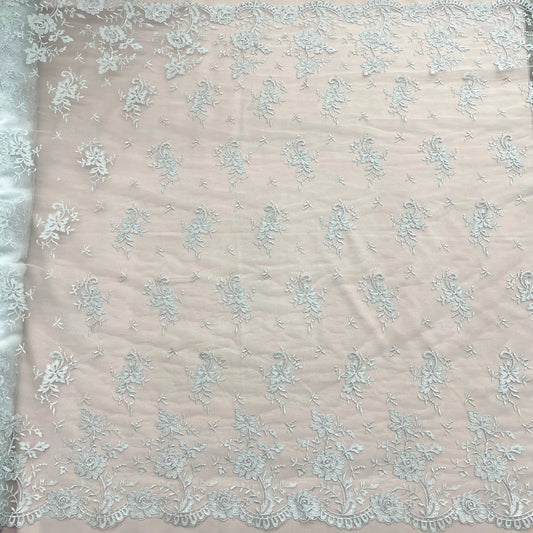 Corded Bridal Lace Fabric Embroidered on 100% Polyester Net Mesh | Lace USA - 97188W - Ladjyanoo
