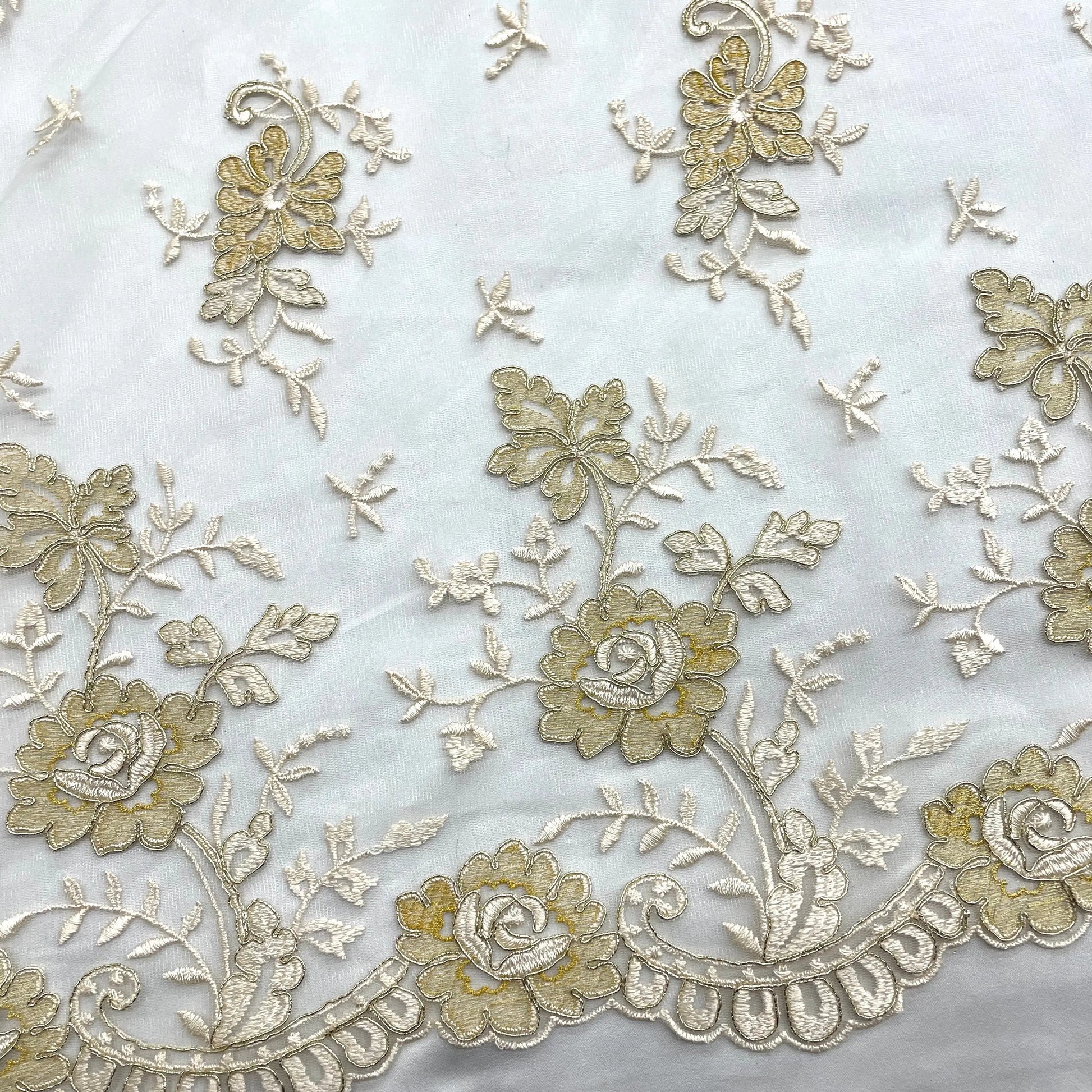 Corded Bridal Lace Fabric Embroidered on 100% Polyester Net Mesh | Lace USA - 97188W - Ladjyanoo