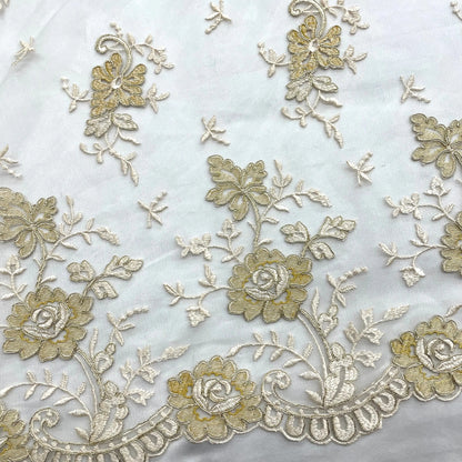 Corded Bridal Lace Fabric Embroidered on 100% Polyester Net Mesh | Lace USA - 97188W - Ladjyanoo