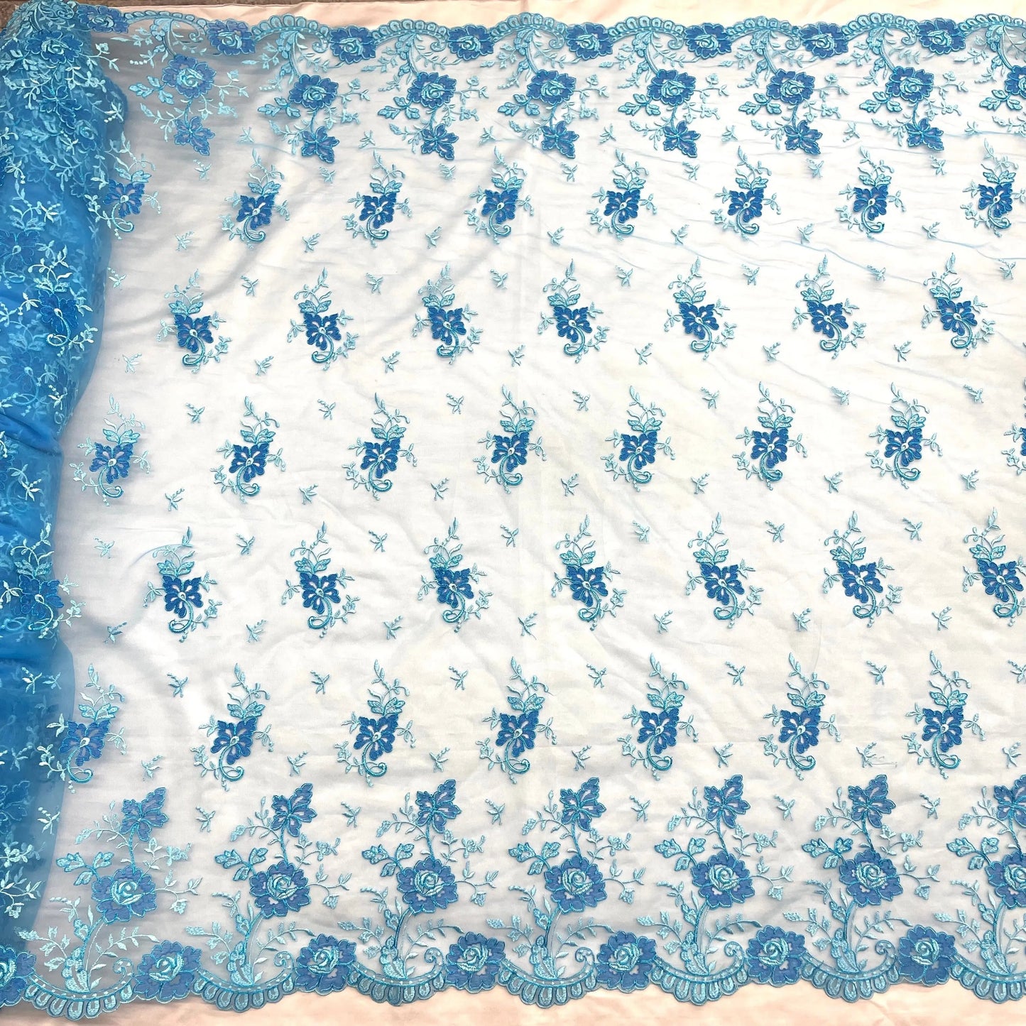 Corded Bridal Lace Fabric Embroidered on 100% Polyester Net Mesh | Lace USA - 97188W - Ladjyanoo