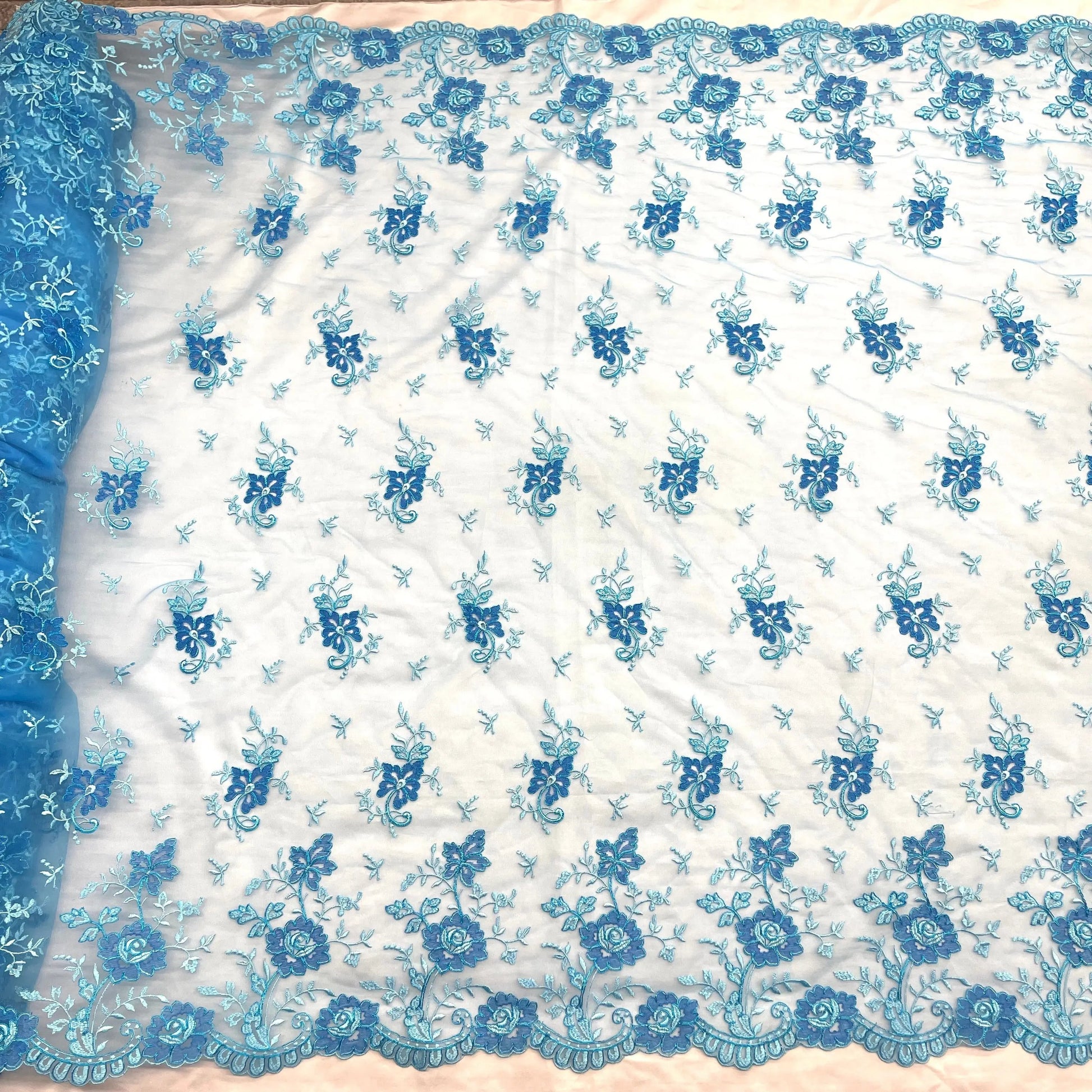 Corded Bridal Lace Fabric Embroidered on 100% Polyester Net Mesh | Lace USA - 97188W - Ladjyanoo