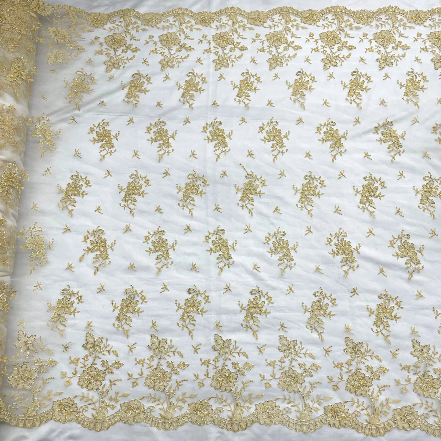 Corded Bridal Lace Fabric Embroidered on 100% Polyester Net Mesh | Lace USA - 97188W - Ladjyanoo