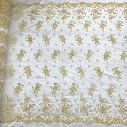 Corded Bridal Lace Fabric Embroidered on 100% Polyester Net Mesh | Lace USA - 97188W - Ladjyanoo