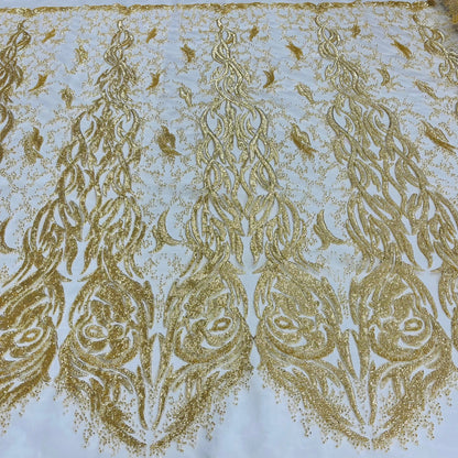 Beaded & Corded Bridal Lace Fabric Embroidered on 100% Polyester Net Mesh | Lace USA -GD-12622 - Ladjyanoo
