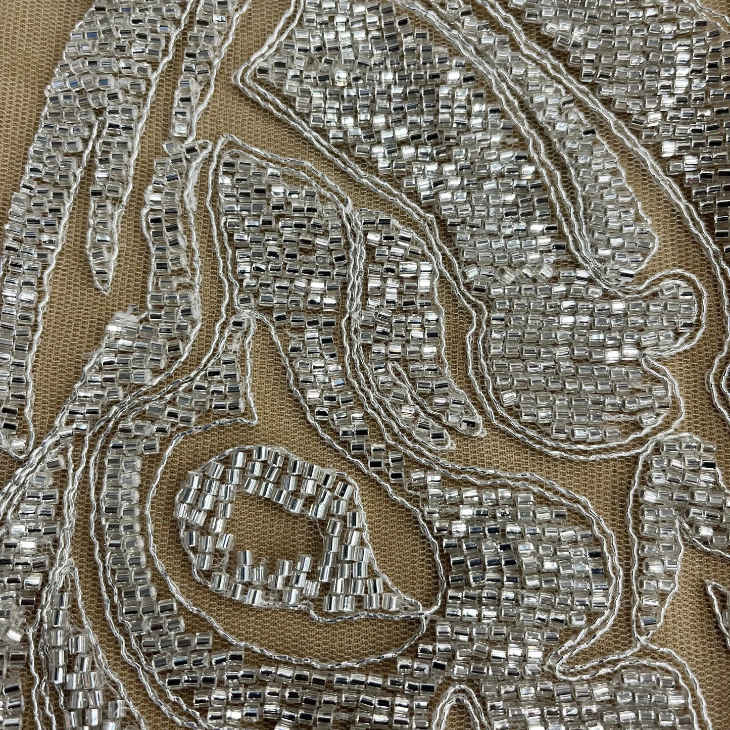 Beaded & Corded Bridal Lace Fabric Embroidered on 100% Polyester Net Mesh | Lace USA -GD-12622 - Ladjyanoo