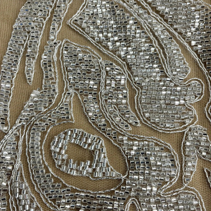 Beaded & Corded Bridal Lace Fabric Embroidered on 100% Polyester Net Mesh | Lace USA -GD-12622 - Ladjyanoo
